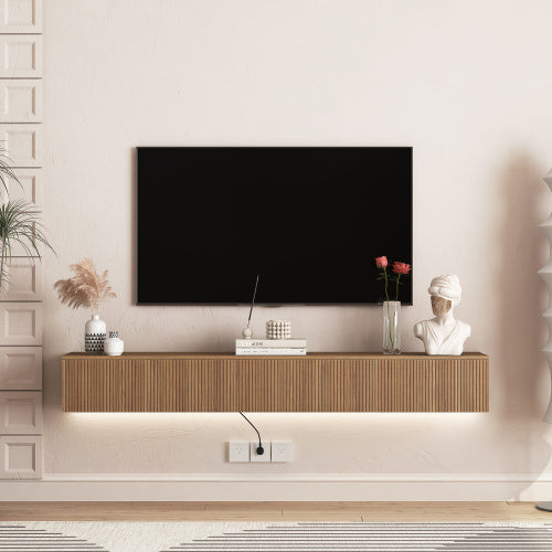 Floating TV Stand Wall Mounted With 16 Color LEDs, Modern TV Stand, Floating TV Cabinet Entertainment Center For 55 60 65 Inch TV