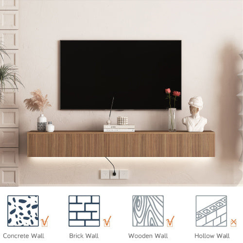 Floating TV Stand Wall Mounted With 16 Color LEDs, Modern TV Stand, Floating TV Cabinet Entertainment Center For 55 60 65 Inch TV