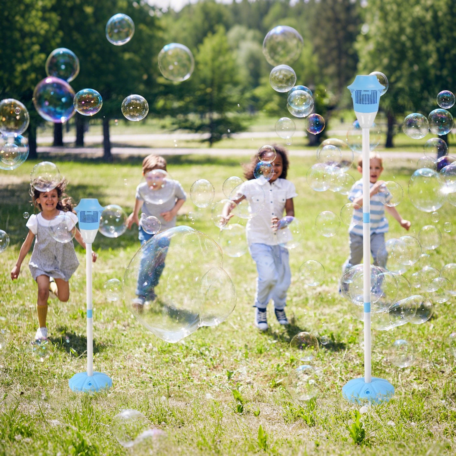 2Pack 3 In 1 Standing Bubble Machines With Colorful Lights And Music Rechargeable Bubble Maker Stands With 2 Modes 3 Adjustable Height For Party Wedding Indoor Outdoor Occasions Pets Kids
