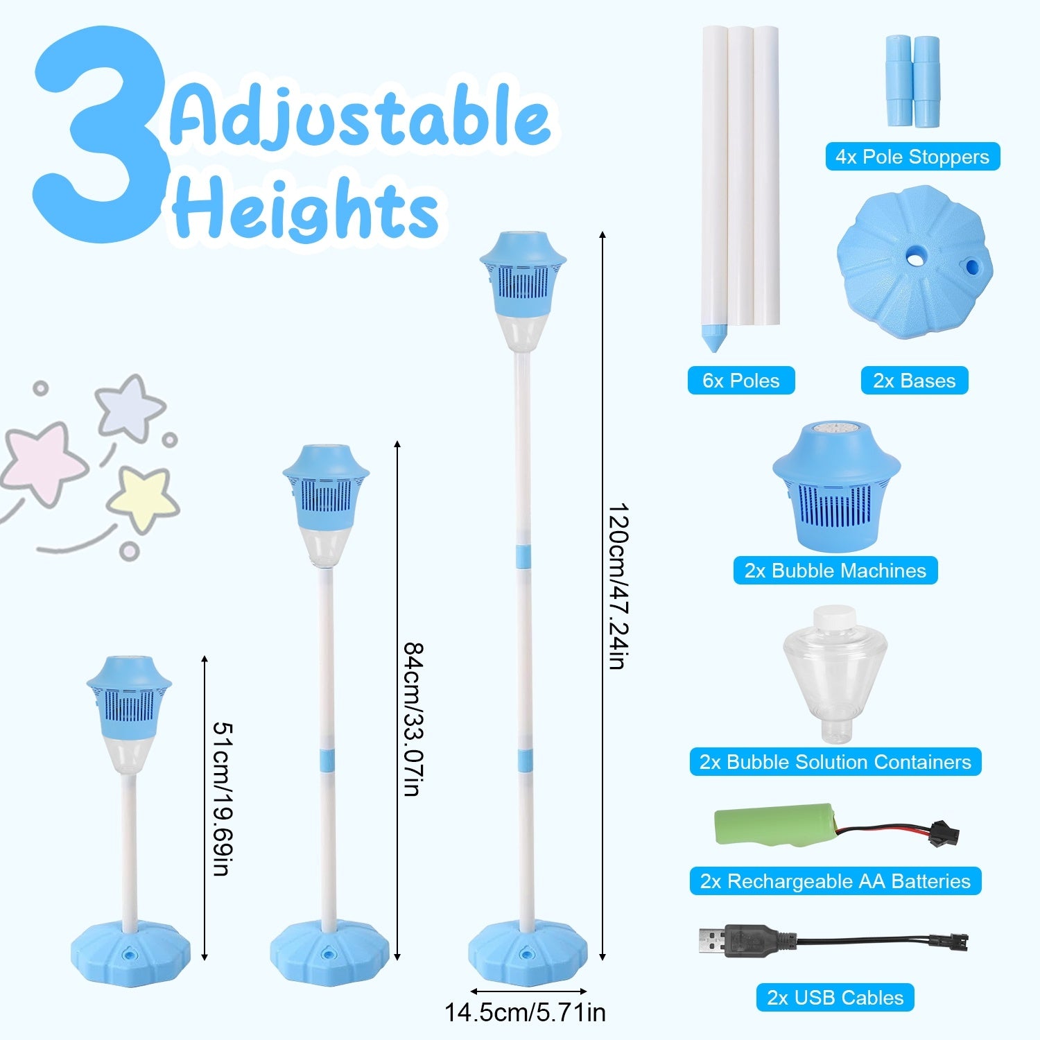 2Pack 3 In 1 Standing Bubble Machines With Colorful Lights And Music Rechargeable Bubble Maker Stands With 2 Modes 3 Adjustable Height For Party Wedding Indoor Outdoor Occasions Pets Kids