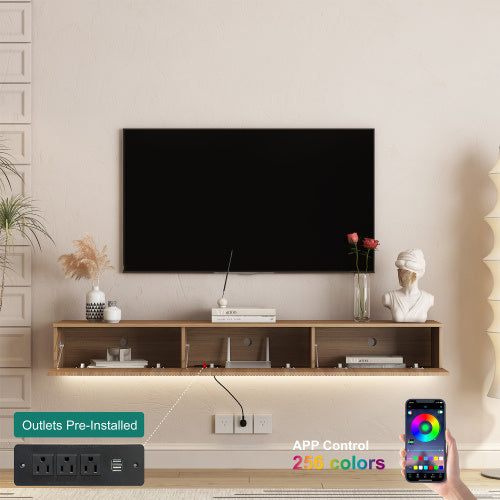 Floating TV Stand Wall Mounted With 16 Color LEDs, Modern TV Stand, Floating TV Cabinet Entertainment Center For 55 60 65 Inch TV