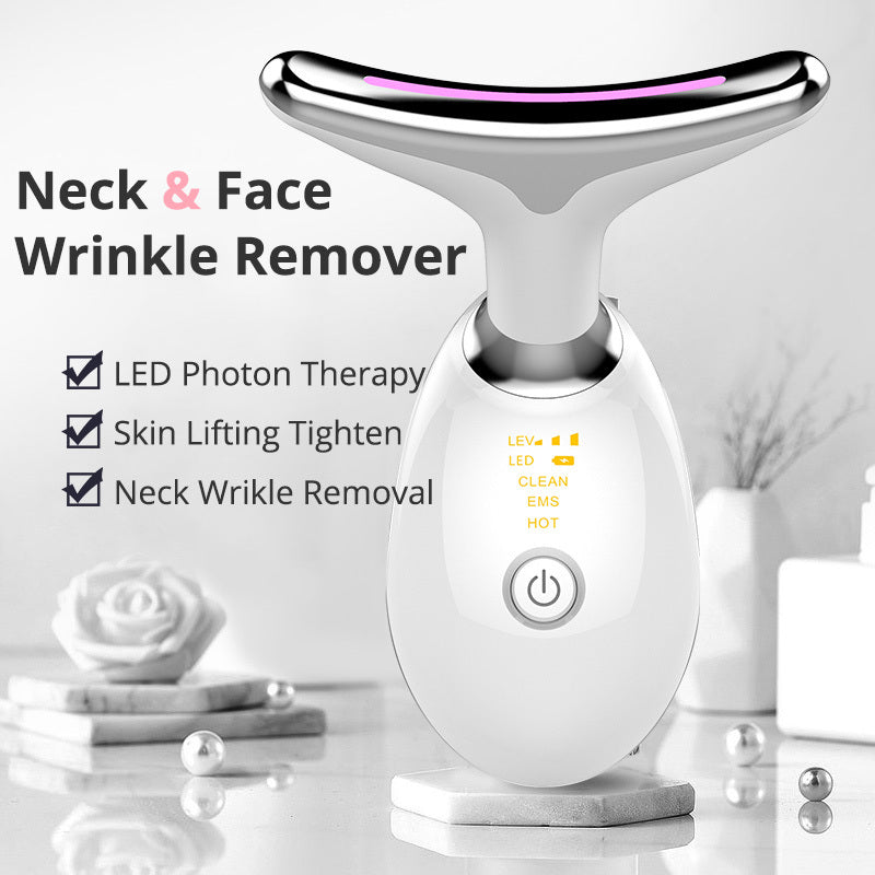 EMS Thermal Neck Lifting And Tighten Massager Electric Microcurrent Wrinkle Remover works best around face upper neck areas