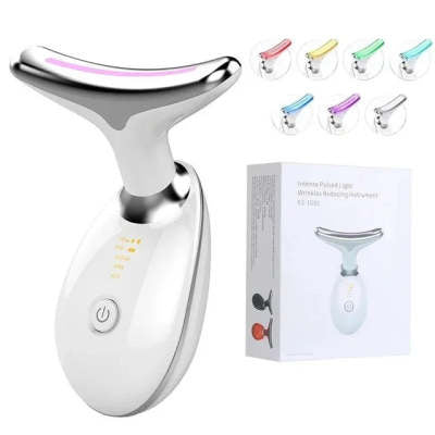 EMS Thermal Neck Lifting And Tighten Massager Electric Microcurrent Wrinkle Remover works best around face upper neck areas
