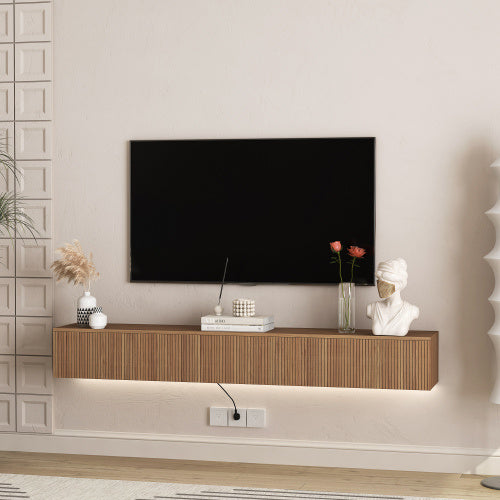 Floating TV Stand Wall Mounted With 16 Color LEDs, Modern TV Stand, Floating TV Cabinet Entertainment Center For 55 60 65 Inch TV