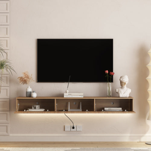 Floating TV Stand Wall Mounted With 16 Color LEDs, Modern TV Stand, Floating TV Cabinet Entertainment Center For 55 60 65 Inch TV