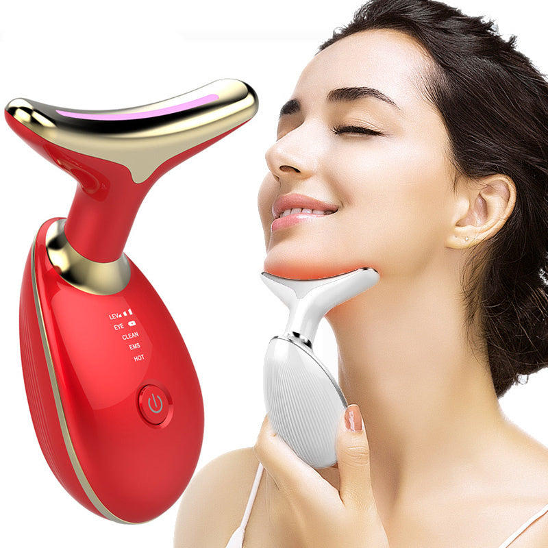 EMS Thermal Neck Lifting And Tighten Massager Electric Microcurrent Wrinkle Remover works best around face upper neck areas